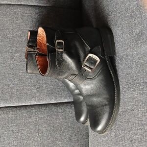 Frye Double Buckle Black Leather Motorcycle Boots 7.5